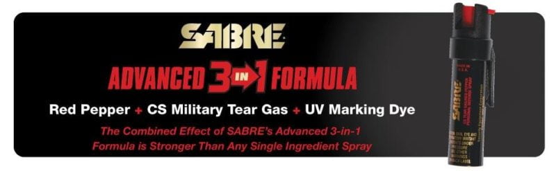 SABRE Advanced Compact Pepper Spray with Clip – 3-in-1 Pepper Spray, CS Tear Gas & UV Marking Dye – Maximum Police Strength OC Spray, 10-Foot (3M) Range, 35 Bursts – Optional Practice Spray 3 in 1 SABRE Pepper Spray