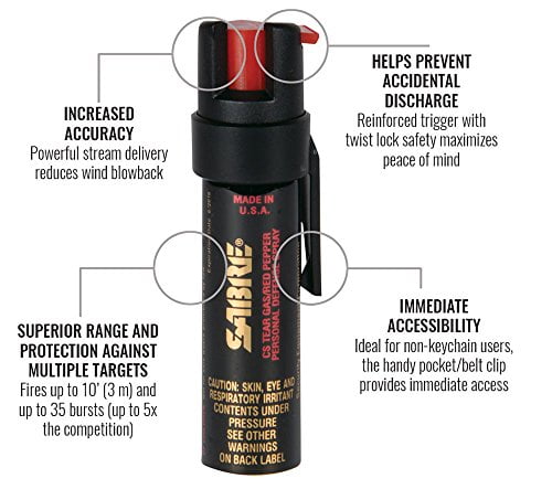 SABRE-3-IN-1-Pepper-Spray-Police-Strength-Compact-Size-with-Clip-Max-Protection-35-shots-up-to-5xs-more-0-0 SABRE Advanced Compact Pepper Spray with Clip – 3-in-1 Pepper Spray, CS Tear Gas & UV Marking Dye – Maximum Police Strength OC Spray, 10-Foot (3M) Range, 35 Bursts – Optional Practice Spray |
